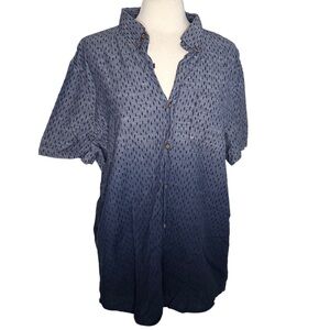 American Eagle Super Soft Navy Ombré Patterned Polo Button Up Short Sleeve C8